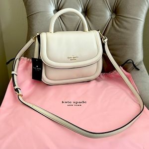NWT Kate Spade ♠️ Puffy Smooth Leather Top Handle White Cross Body Purse